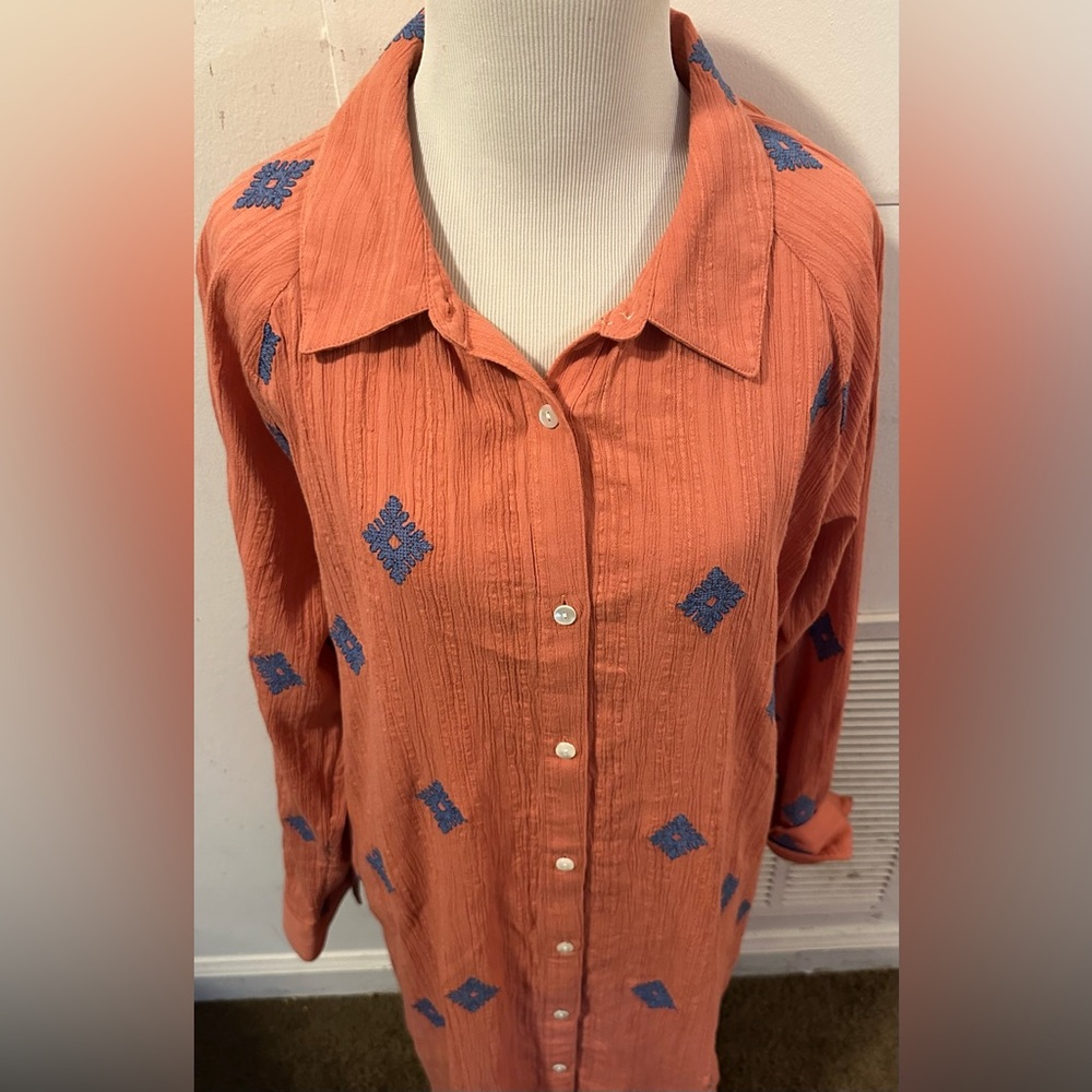 NWT J. Jill Women’s Pure Jill Boho Embroidered Cotton Tunic Shirtdress Sz L - Picture 6 of 8
